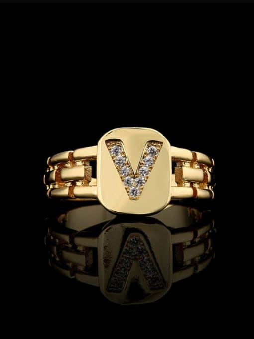 AOG Brass Cubic Zirconia Letter Vintage Band Ring 3