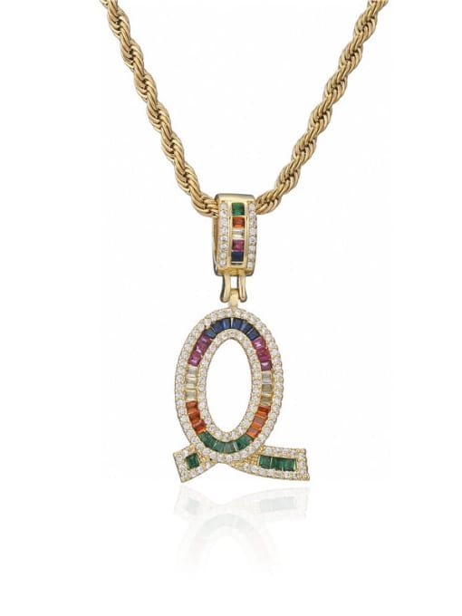 Q Brass Cubic Zirconia  Vintage Letter Pendant Necklace