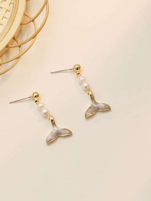 14K  gold long Copper Imitation Pearl Geometric Cute Drop Trend Korean Fashion Earring