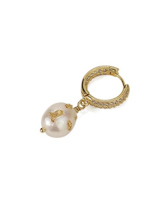 golden Brass Freshwater Pearl Geometric Vintage Huggie Earring