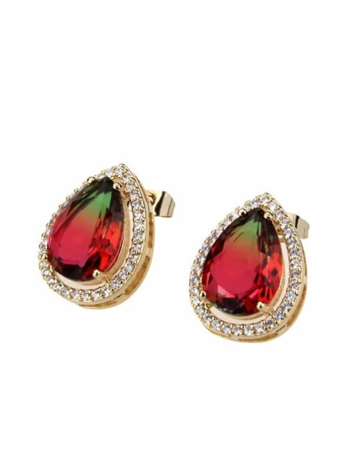 Green and red gradients Brass Water Drop Cubic Zirconia  Luxury Stud Earring