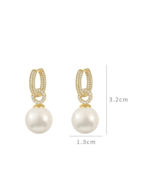 YOUH Brass Imitation Pearl Geometric Minimalist Huggie Earring 2