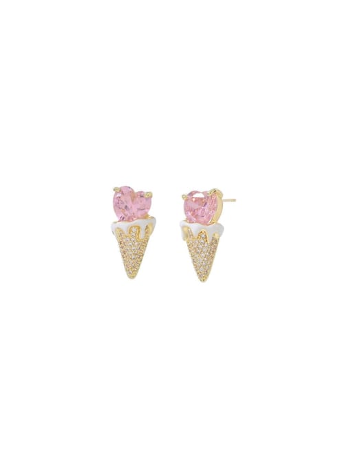 YOUH Brass Cubic Zirconia Pink Ice cream Dainty Stud Earring 0