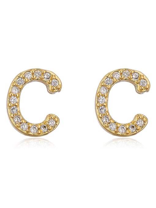 C Brass Cubic Zirconia Letter Minimalist Stud Earring