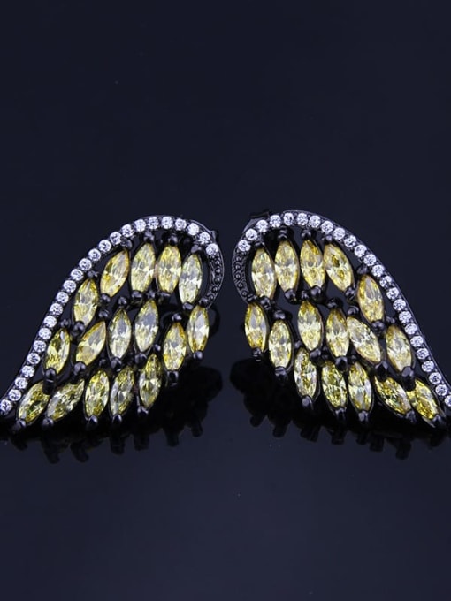 Black yellow zirconium plating Brass Cubic Zirconia Wing Luxury Stud Earring