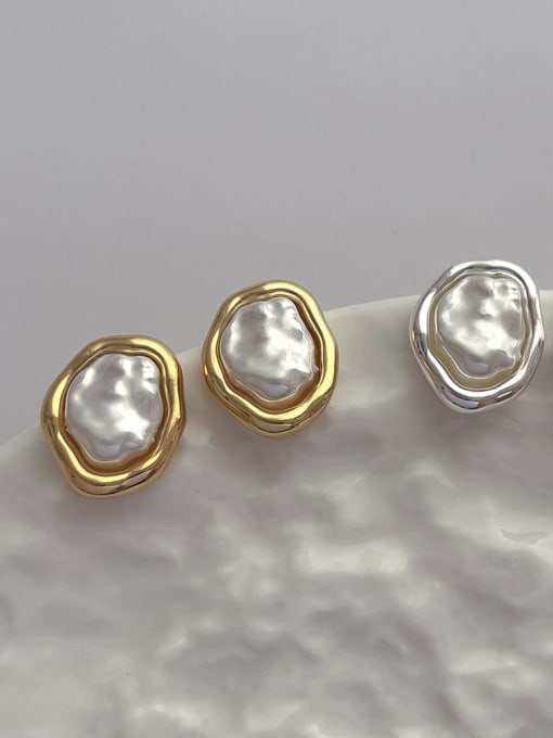ZRUI Brass Imitation Pearl Geometric Minimalist Stud Earring 2