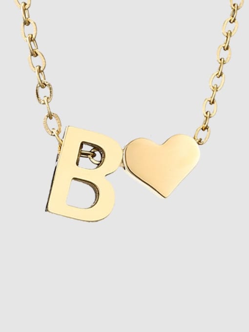 B 14K Gold Stainless steel Letter Minimalist  Heart Pendant Necklace