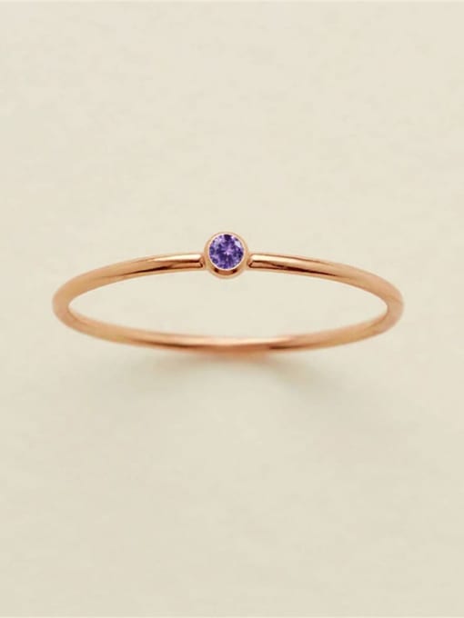 February Violet Rose Gold Stainless steel Birthstone Geometric Minimalist Band Ring