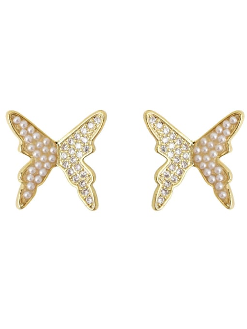 HYACINTH Copper Imitation Pearl Butterfly Vintage Stud Trend Korean Fashion Earring 0