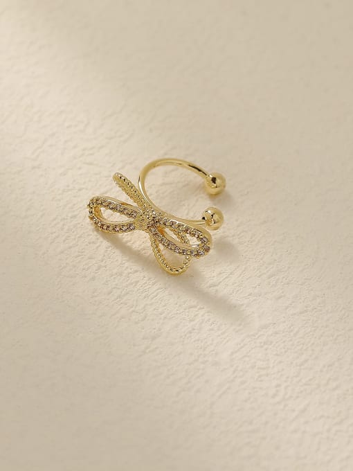 14k Gold Brass Cubic Zirconia Bowknot Vintage Clip Trend Korean Fashion Earring