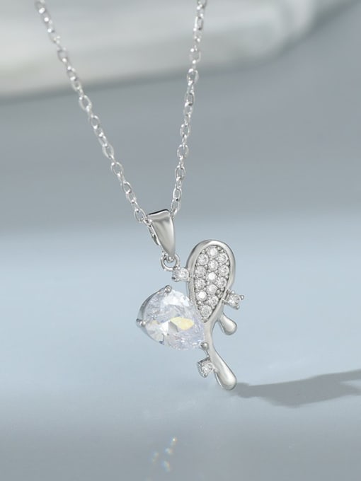 Steel color XL62961 Brass Cubic Zirconia Heart Dainty Necklace