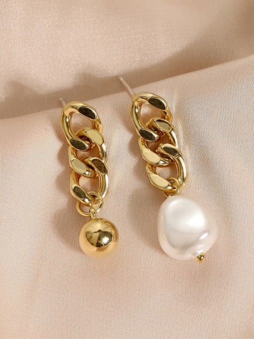HYACINTH Brass Imitation Pearl Geometric Vintage Drop Earring 3