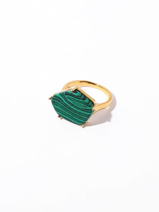 Green ring (slightly adjustable) Brass Natural Stone Irregular Vintage Band Ring
