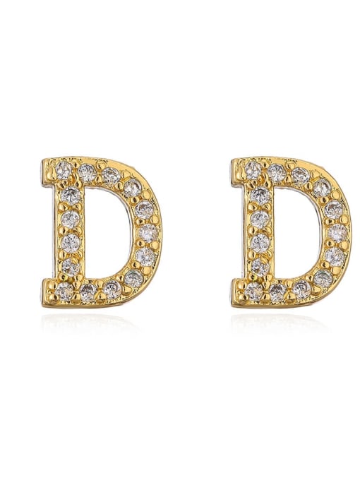 D Brass Cubic Zirconia Letter Minimalist Stud Earring