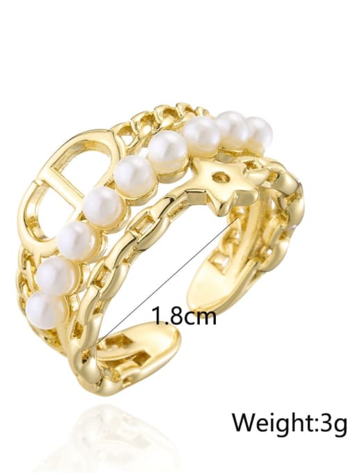 AOG Brass Imitation Pearl Geometric Vintage Stackable Ring 3