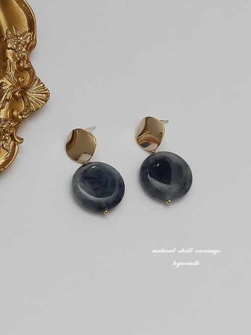Ink blue Brass Glass Stone Geometric Vintage Drop Trend Korean Fashion Earring