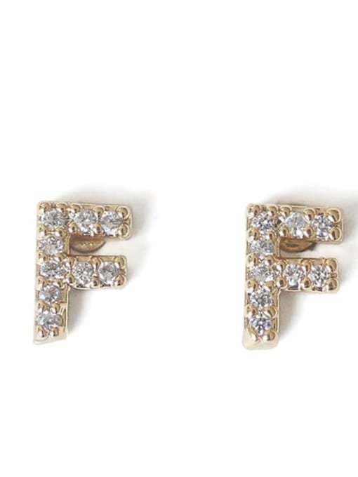 F Brass Cubic Zirconia Letter Minimalist Stud Earring