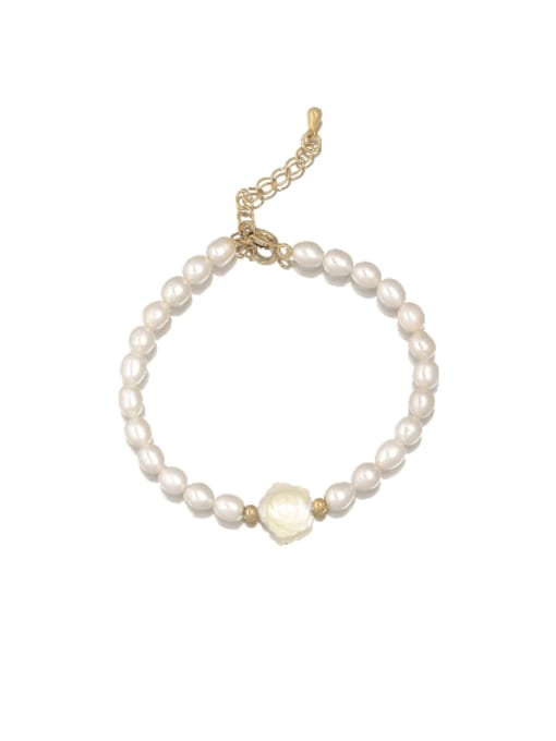 HYACINTH Brass Imitation Pearl Flower Minimalist Handmade Beaded Bracelet 0