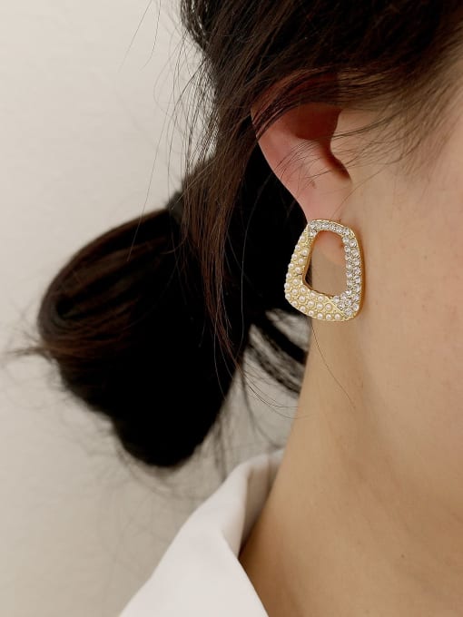HYACINTH Brass Imitation Pearl Geometric Vintage Stud Trend Korean Fashion Earring 1