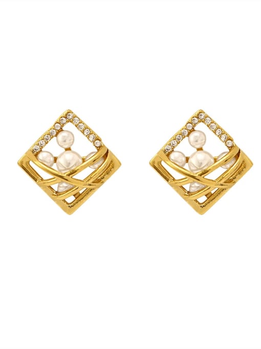 HYACINTH Brass Imitation Pearl White Geometric Dainty Stud Trend Korean Fashion Earring 0