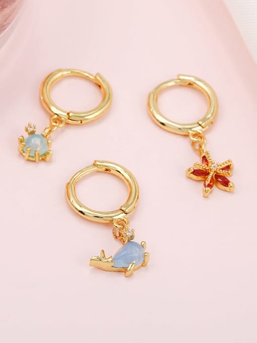 COLSW Brass Cubic Zirconia Multi Color Ocean animal Cute Huggie Earring 3