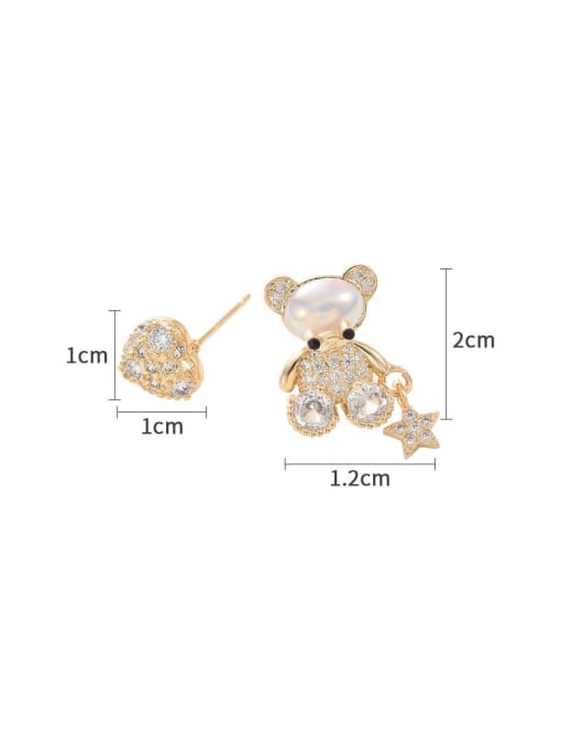YOUH Brass Cubic Zirconia Bear Dainty Stud Earring 2