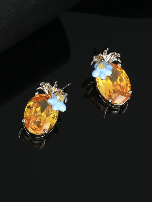 OUOU Brass Cubic Zirconia Friut Luxury Cluster Earring 2