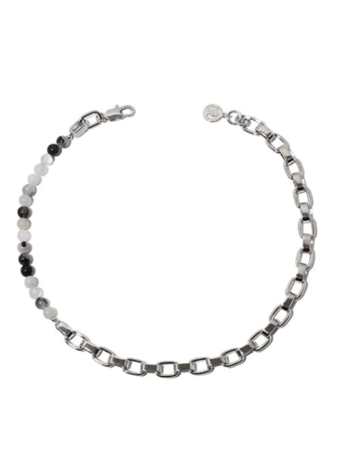 platinum Brass Bead Asymmetry Geometric Chain Vintage Beaded Necklace