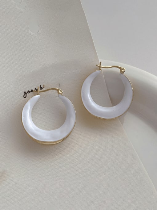 Q211 white Brass Enamel Geometric Minimalist Huggie Earring