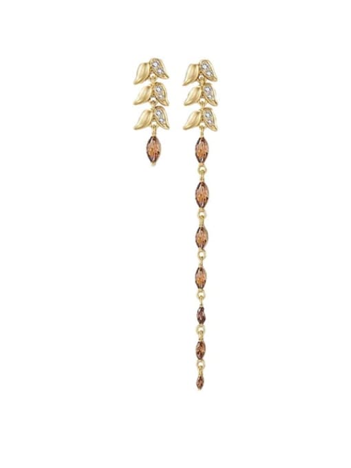 OUOU Brass Cubic Zirconia Asymmetrical  Leaf Luxury Cluster Earring 3