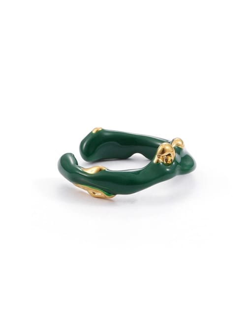 Green drip (non adjustable) Brass Enamel Irregular Minimalist Band Ring