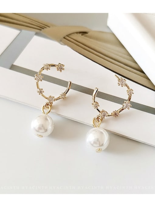 14K gold Copper Imitation Pearl Geometric Trend Huggie Trend Korean Fashion Earring