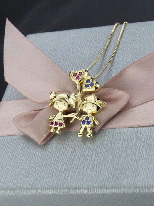 Gold plated color zirconium Brass Cubic Zirconia Cute boy girl  Pendant Necklace