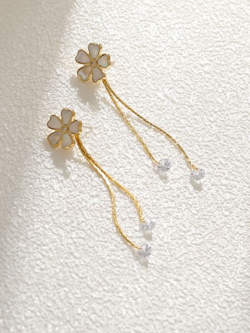 14k Gold Brass Shell Tassel Minimalist Drop Earring
