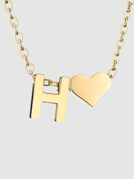 H 14K Gold Stainless steel Letter Minimalist  Heart Pendant Necklace