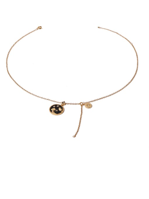 Round Necklace Brass Enamel Star Vintage Necklace