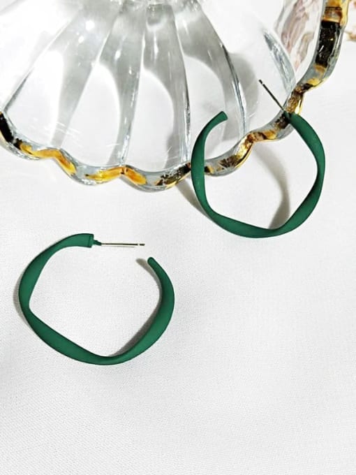 green Copper Enamel Round Minimalist Hoop Trend Korean Fashion Earring