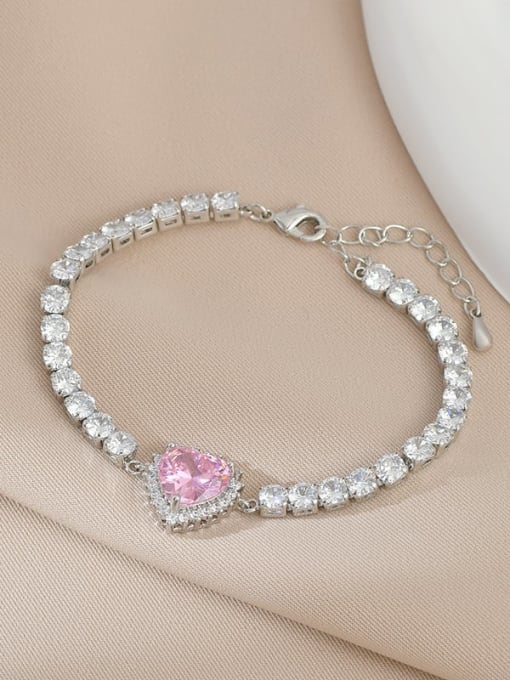 Steel color SL61226 Brass Cubic Zirconia Pink Heart Dainty Bracelet