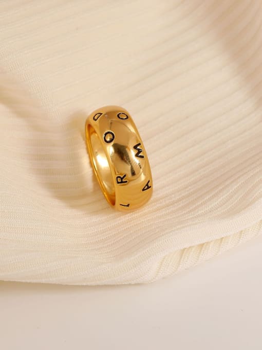 Nostalgic Bright Gold Ring Brass Letter Minimalist Band Ring