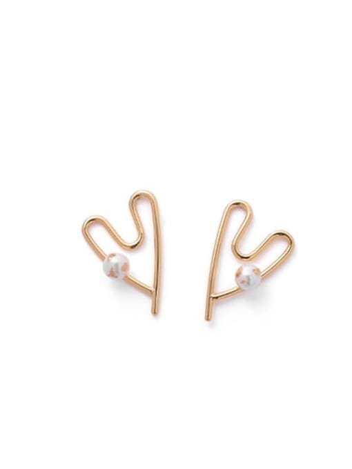 Gold (small) Brass Imitation Pearl Heart Vintage Stud Earring
