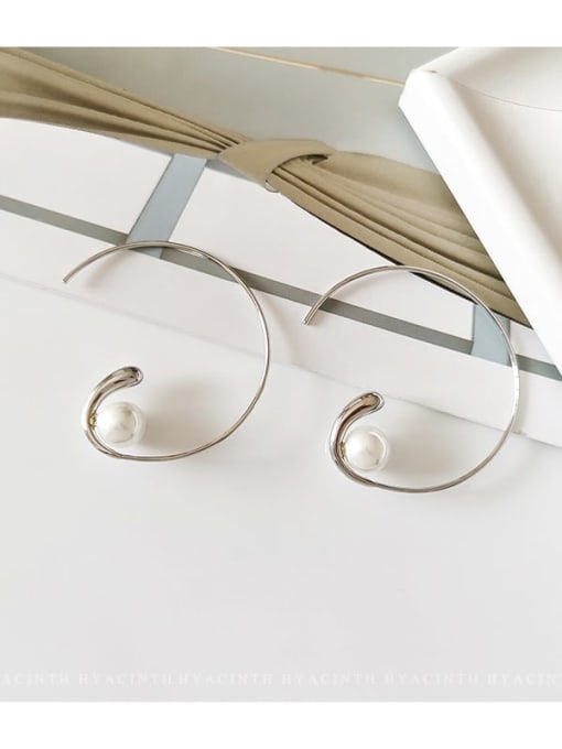 white K Copper Imitation Pearl Geometric Minimalist Hoop Trend Korean Fashion Earring
