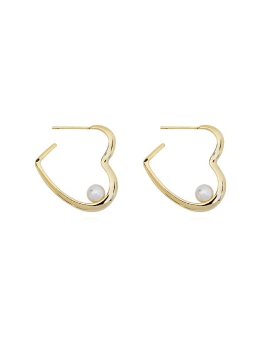 HYACINTH Copper Imitation Pearl Heart Minimalist Stud Trend Korean Fashion Earring