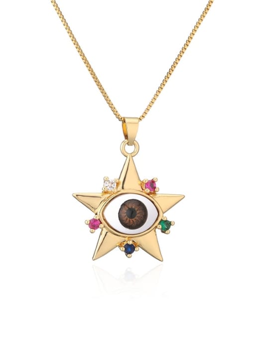 21022 Brass Rhinestone Enamel Evil Eye Vintage Five-pointed star Pendant Necklace
