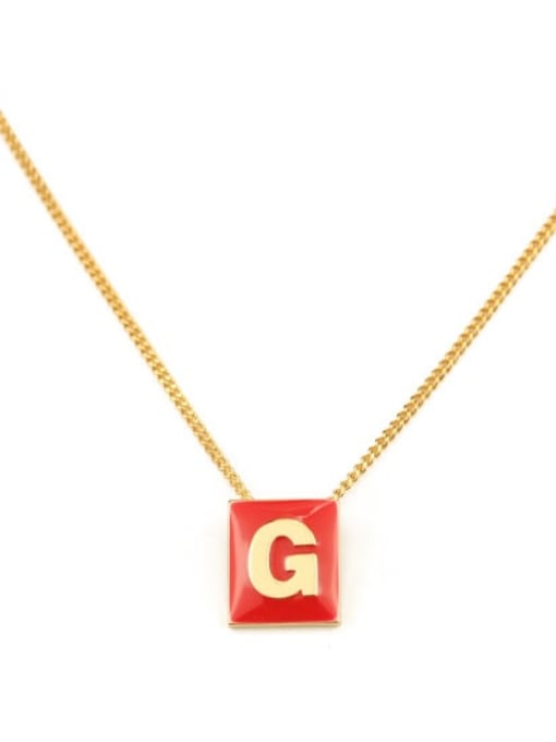 Red G Brass Enamel  Minimalist 26 English letters pendant Necklace