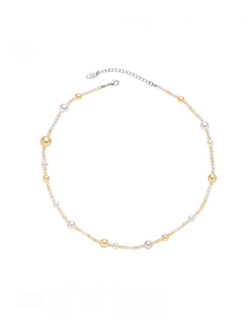 Five Color Brass Imitation Pearl Irregular Minimalist Beaded Necklace 0