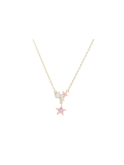 YOUH Brass Cubic Zirconia Pink Star Dainty Necklace 0