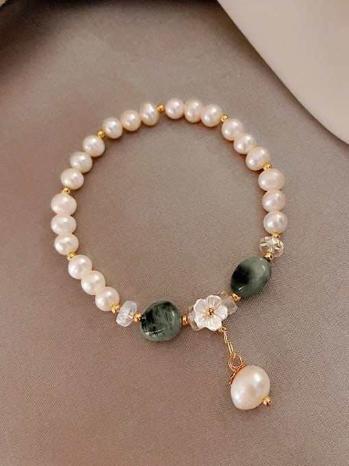 Green Dongling. pearl bracelet Alloy Imitation Pearl Trend Beaded Bracelet