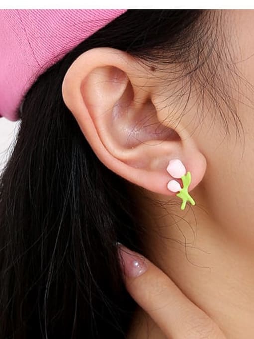 Five Color Brass Enamel Flower Trend Stud Earring 1