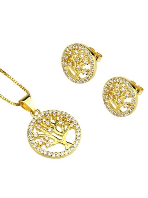 renchi Brass Cubic Zirconia Minimalist Tree Earring and Necklace Set 0