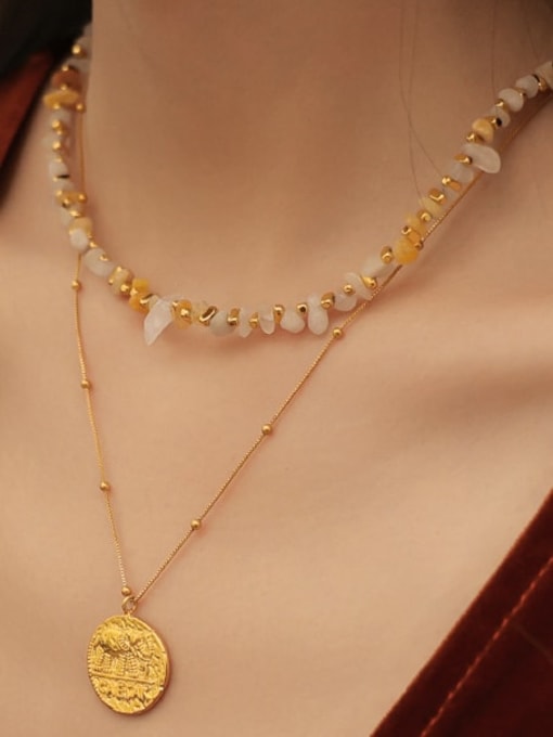 Five Color Brass Natural Stone Irregular Vintage Necklace 1
